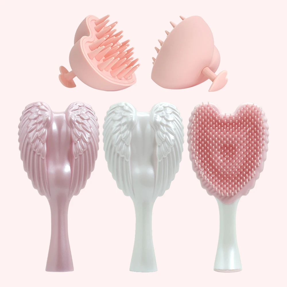 Mini Angel Detangling Hair Brush Silicone Shampoo Brush Head Scalp Massage Combs For Valentine's Day Anniversary Gifts For Woman