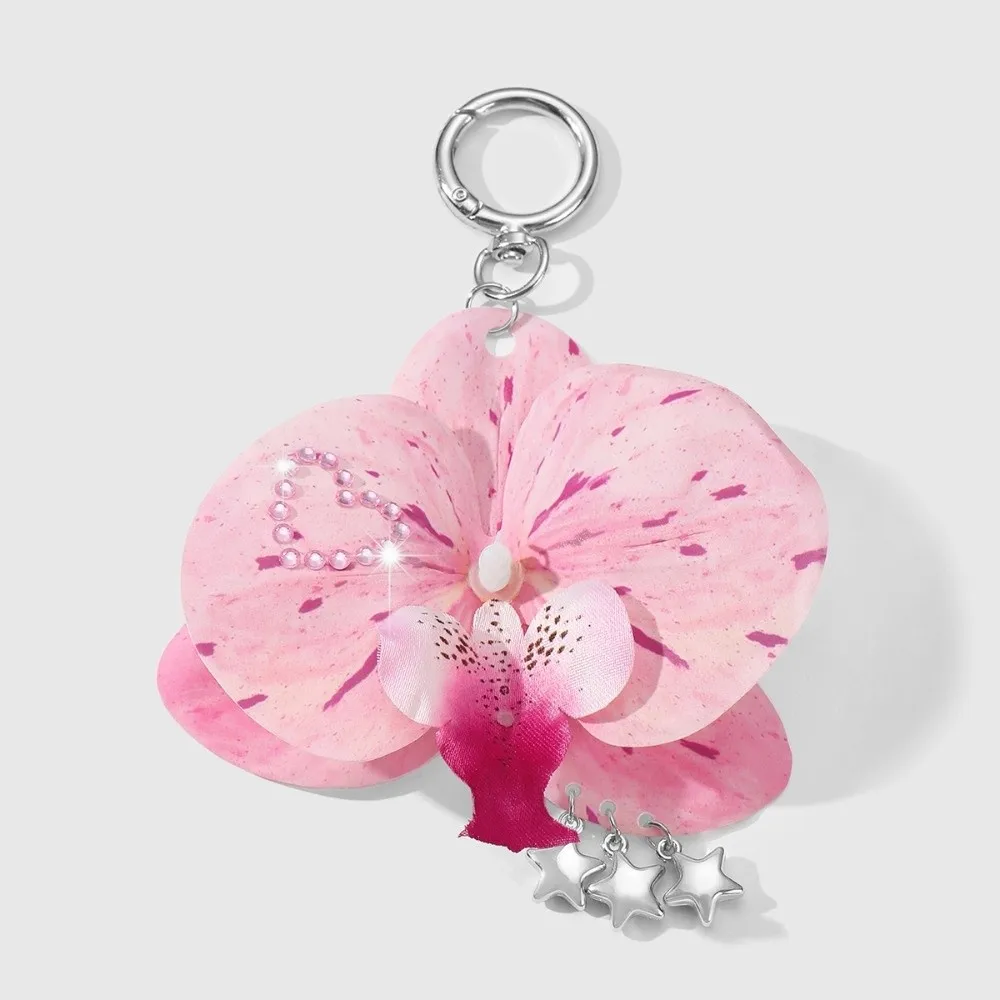 New Simulation Butterfly Orchid Orchid Lily Keychain Rhinestone Pearl Flower Bag Pendant Flower Keyring Gifts