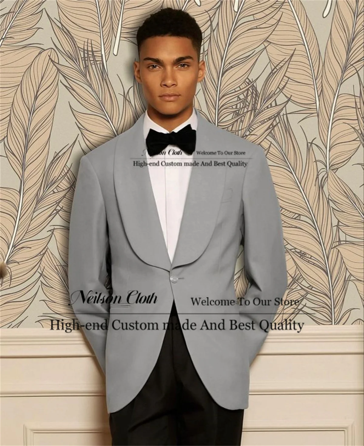

Fashion Grey Male Prom Blazers 3 Pieces Sets One Button Slim Fit Groom Wedding Tuxedos Customized Shawl Lapel Terno Masculino
