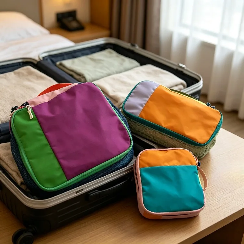 2026 new color blocking waterproof set makeup bag, women's portable travel commuting storage bag, lightweight nylon wash bag
