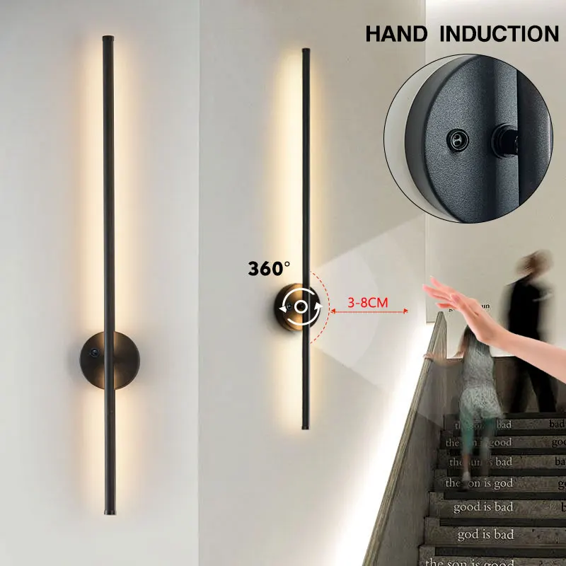 

Hand Sensor Switch LED Wall Lamps For Living Room Bedroom Bedside Aisle Stair Wall Sconce 360° Rotatable Long Strip Wall Lights