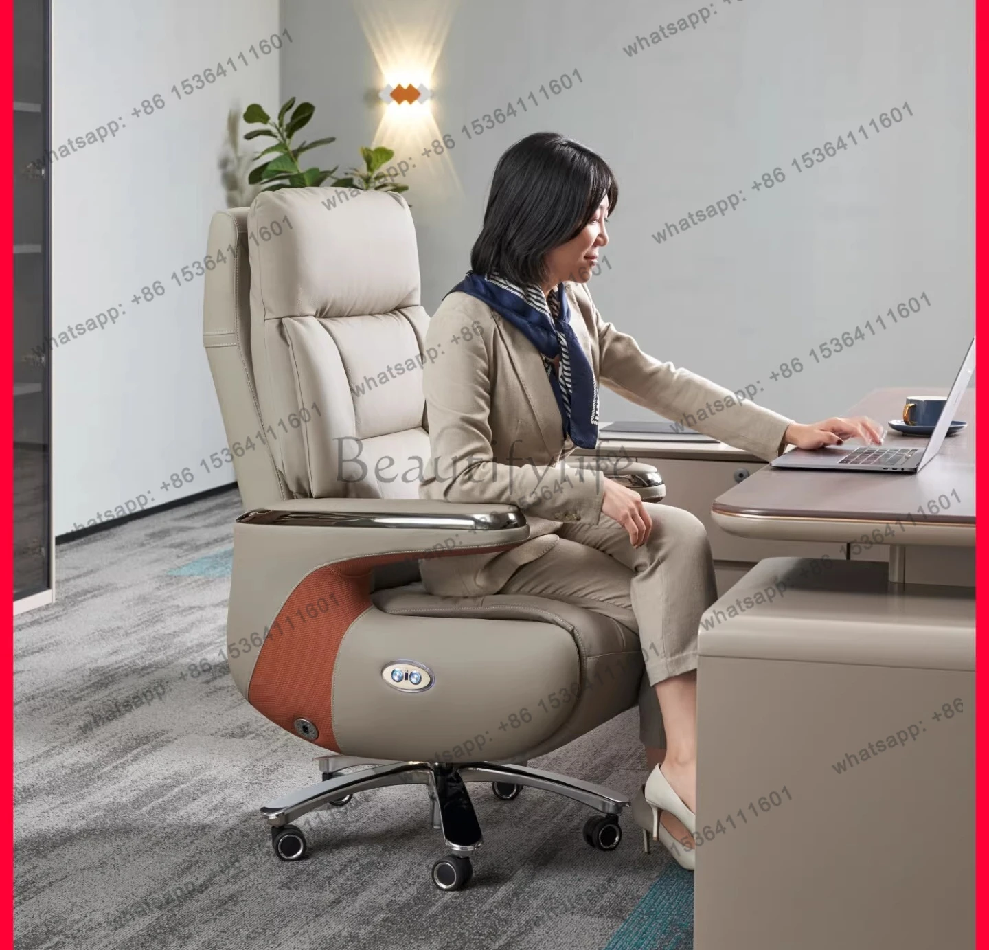 Electric massage leather boss chair sedentary and comfortable large class office chair can lie down for lunch break