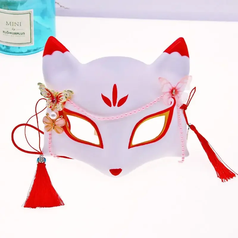 

New Anime Foxes Mask Japanese Cosplay Rave Hand-Painted Anime Half Face Cat Masks Masquerade Festival Party Props