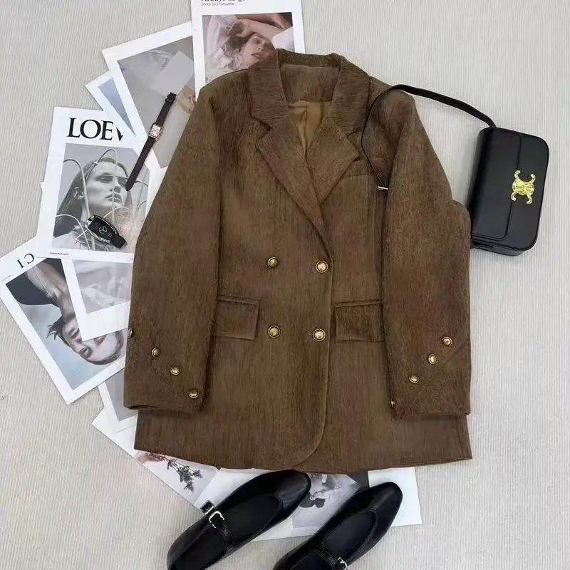 2026 New Brown Blazer Women Elegant Official Ladies Spring Autumn Fashion Long Sleeve Oversized Chic Casual Suit Jacket