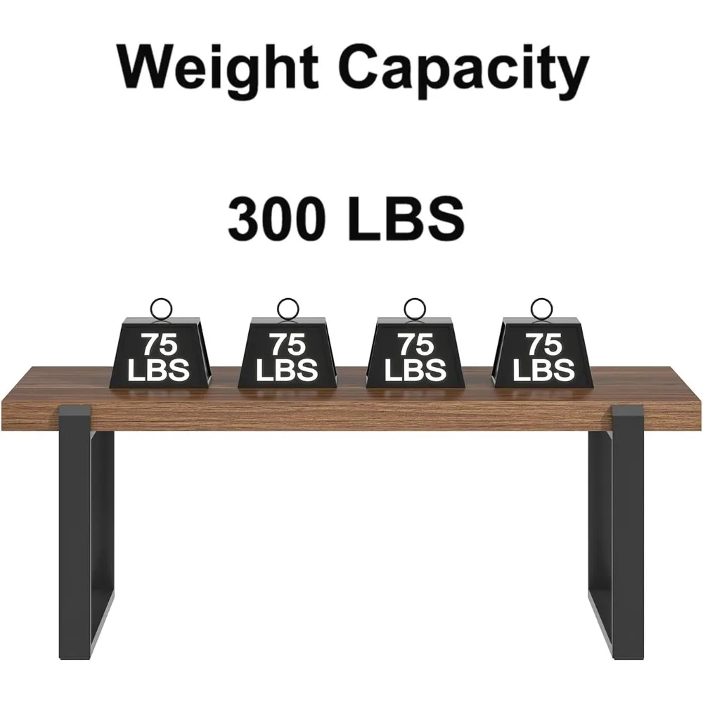 Prostokątny stolik kawowy w stylu rustykalnym industrialnym, wykonany z drewna i metalu, idealny do salonu, wykończenie orzechowe, nowoczesny element centralny.