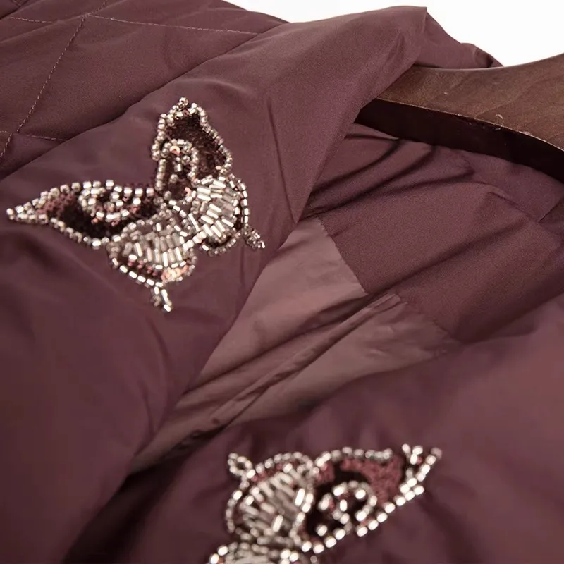 Jaqueta de comprimento médio feminina 2023 inverno novo quente levemente branco pato para baixo estofamento casaco puffer elegante camisa gola casaco de emagrecimento