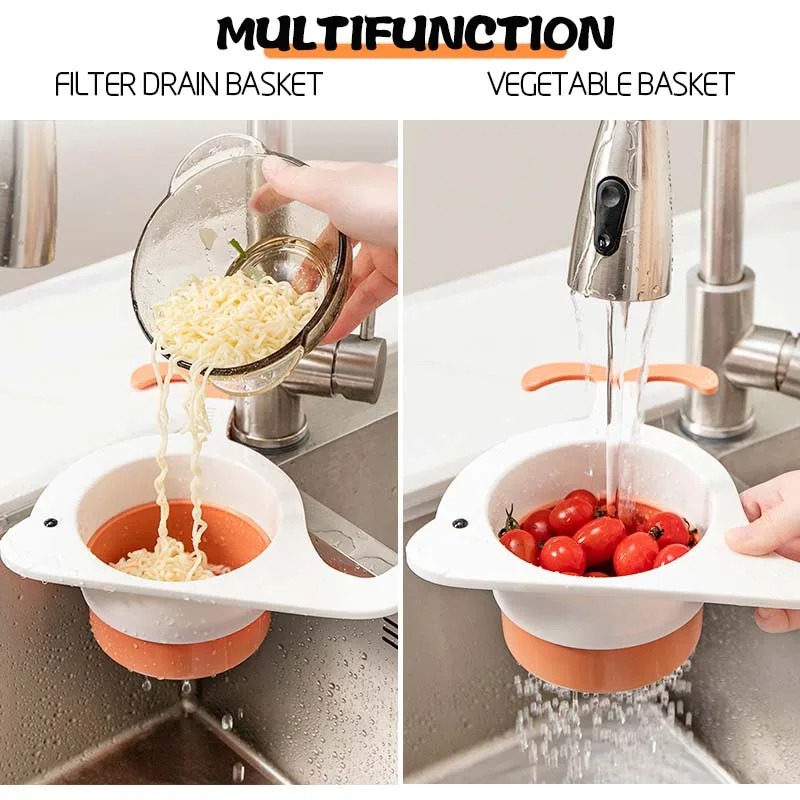 Dapur Multifungsi Kreatif Wastafel Saringan Sisa Menguras Keranjang Sup Sampah Filter Buah Sayur Menggantung Rak Drainer