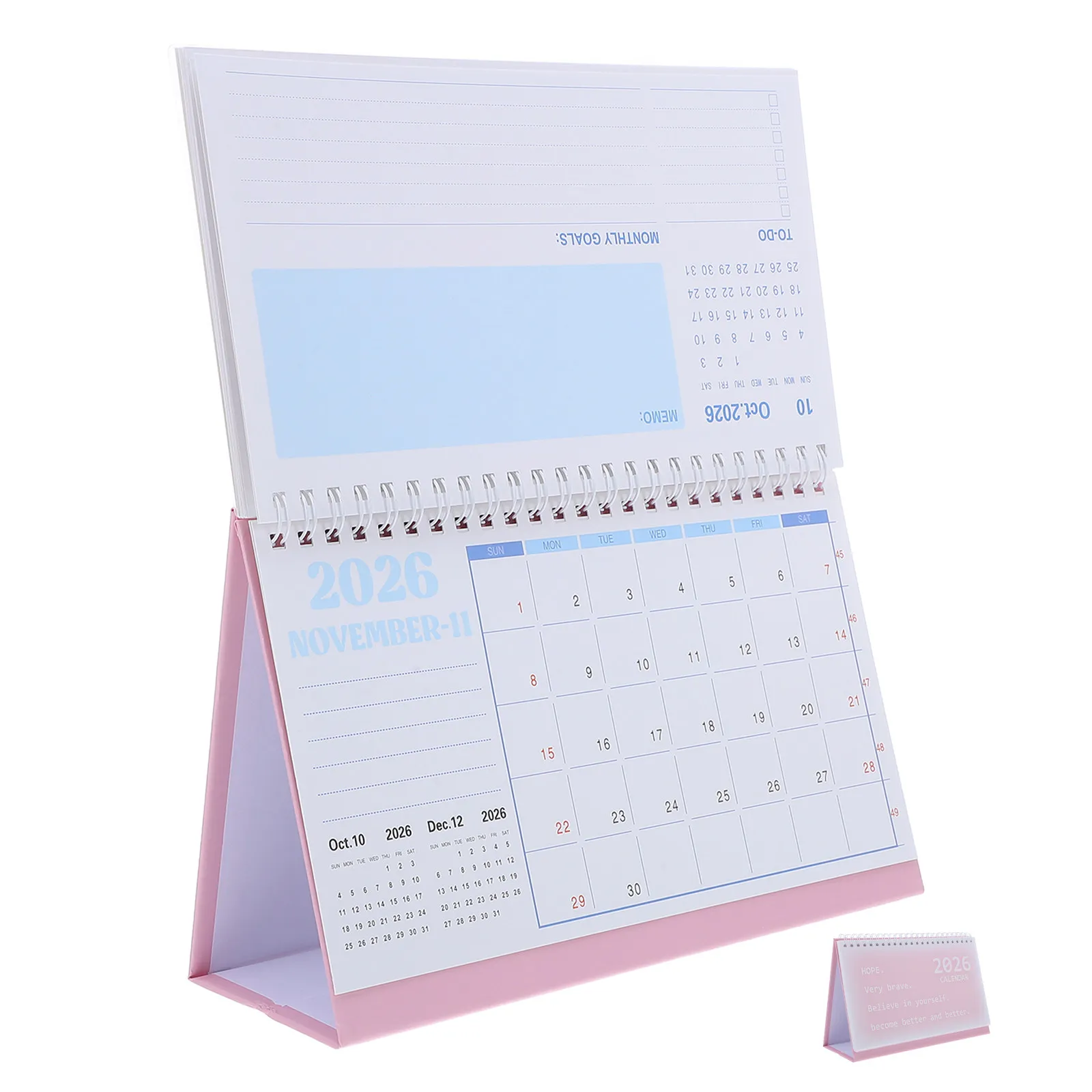 

2Pcs Spiral Bound Desk Calendar 2026 Small Standing Coil Calendar for Office Home Study Elegant Thick Paper Daily Planner