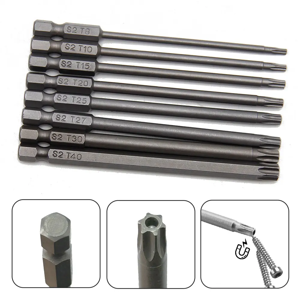 8pc 100mm S2 Magnetic Hexagonal Handle Screwdriver Head Hollow Plum Blossom Hole Hand Electric Drill Pneumatic Tool Accessories image 6