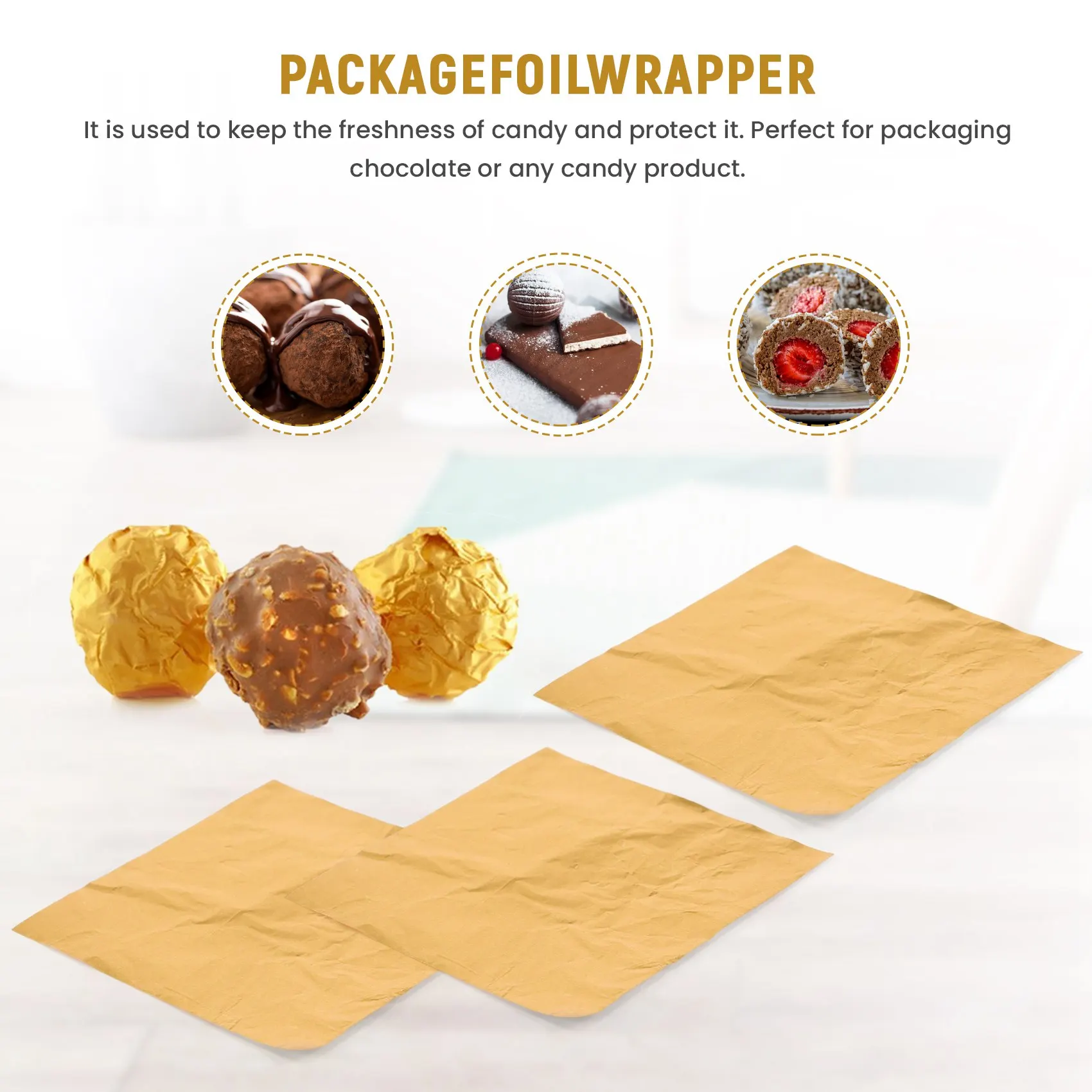 B-T 100pcs Square Sweets Candy Chocolate Lolly Paper Aluminum Foil Wrappers Gold