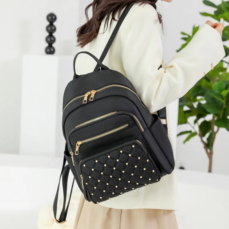 Rhombic lattice rivet Backpack Women Shoulder Small Backpack Multi-Function Ladies Phone Pouch Pack Ladies School Bags