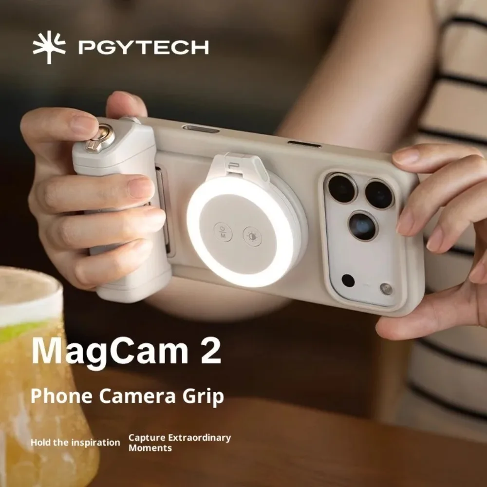 PGYTECH MagCam2 Mobile Camera Handle 25N Magnetic with Fill Light Multifunctional Remote Camera Controller Smartphone Grip Gifts