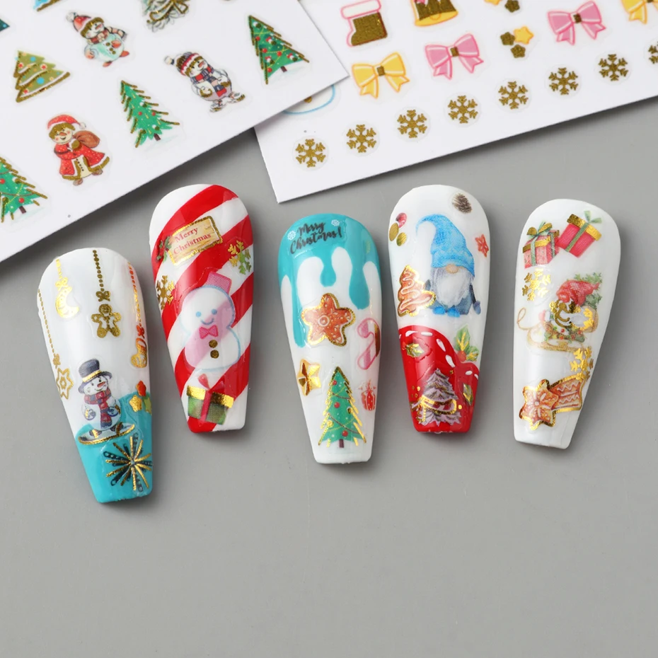 4 stks 3D Gouden Sneeuwvlokken Kerstbomen Stickers voor Nagels Kerstcadeaus Zelfklevende Nagel Sliders Winter Feestelijke Nagel Accessor