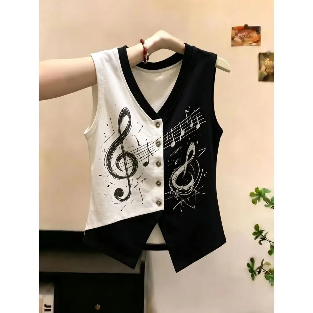 Womens Cotton Vest  Musical Signs Waistcoat