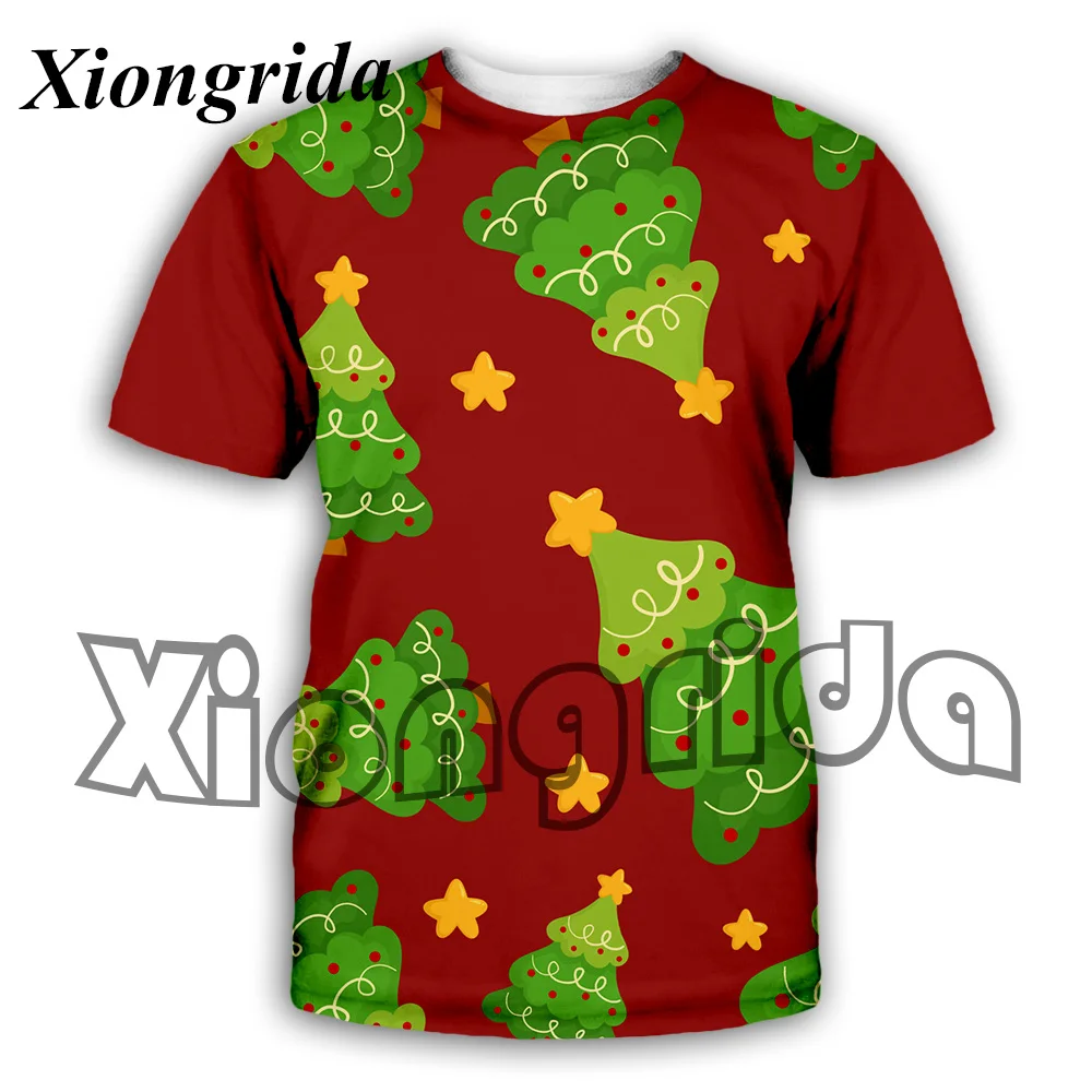 

Christmas Pattern 3D Printed T Shirts Mens Casual Holiday Xmas Trees Santa Claus Gingerbread Pattern Print Short Sleeve Tees Top