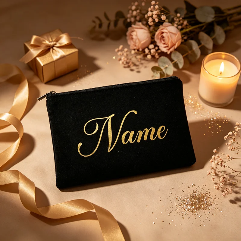 Cosmetic Case Personalized Makeup Bags Canvas Custom Name Bridesmaid Gold Letter Print Holiday Wedding Bachelorette Party Gifts