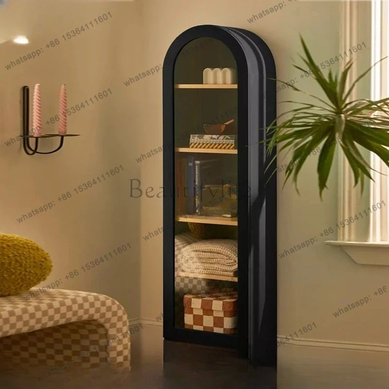 American Style Solid Wood Arch Side Cabinet Bohemian Antique Display Curved Bookshelf Customizable Furniture