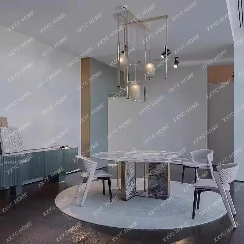 QQItalian High-end Marble Dining Table Luxury Villa Restaurant Dining Table Advanced Sense Creative Round Dining Table