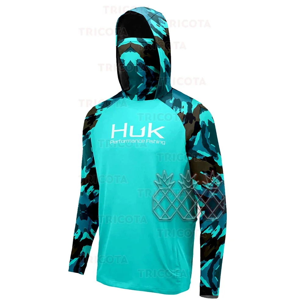 HUK Fishing Clothing Men's Long Sleeve Mask Hooded Fishing Shirts Upf 50+ Uv Protection  Sweatshirt Breathable Fishing Apparel