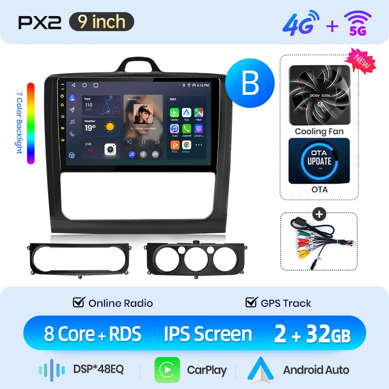 AWESAFE Draadloze CarPlay Android Auto Radio voor Ford Focus 2 3 Mk2 Mk3 2004 2005-2011 Auto Intelligent Systemen RDS GPS FM BT SWC - afbeelding 1