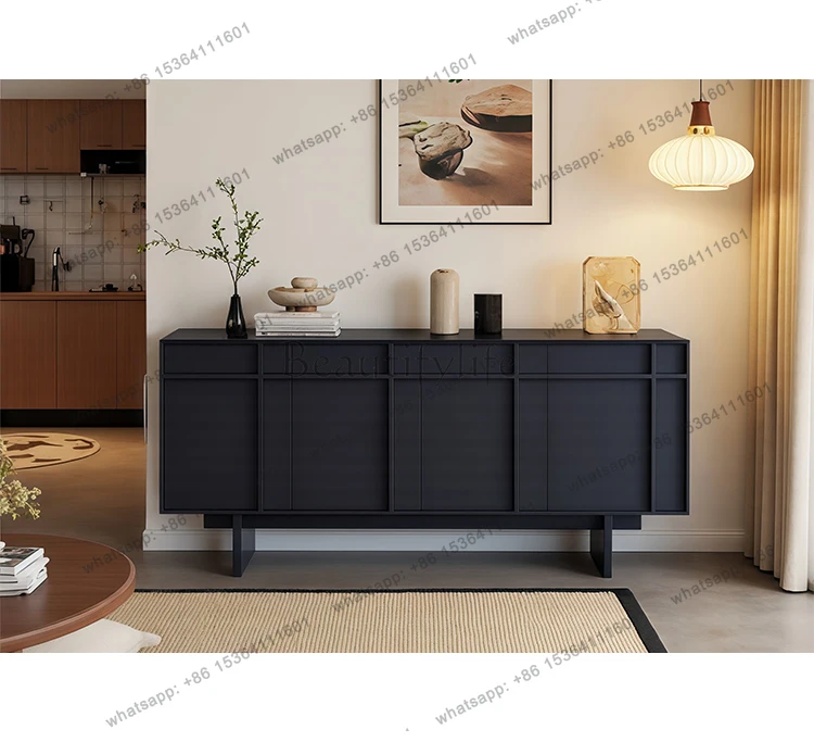 خزانة جانبية لتناول الطعام من الخشب الصلب على طراز العصور الوسطى، حجم منزلي لغرفة المعيشة، خزانة شرفة للتخزين على الطراز القديم #1