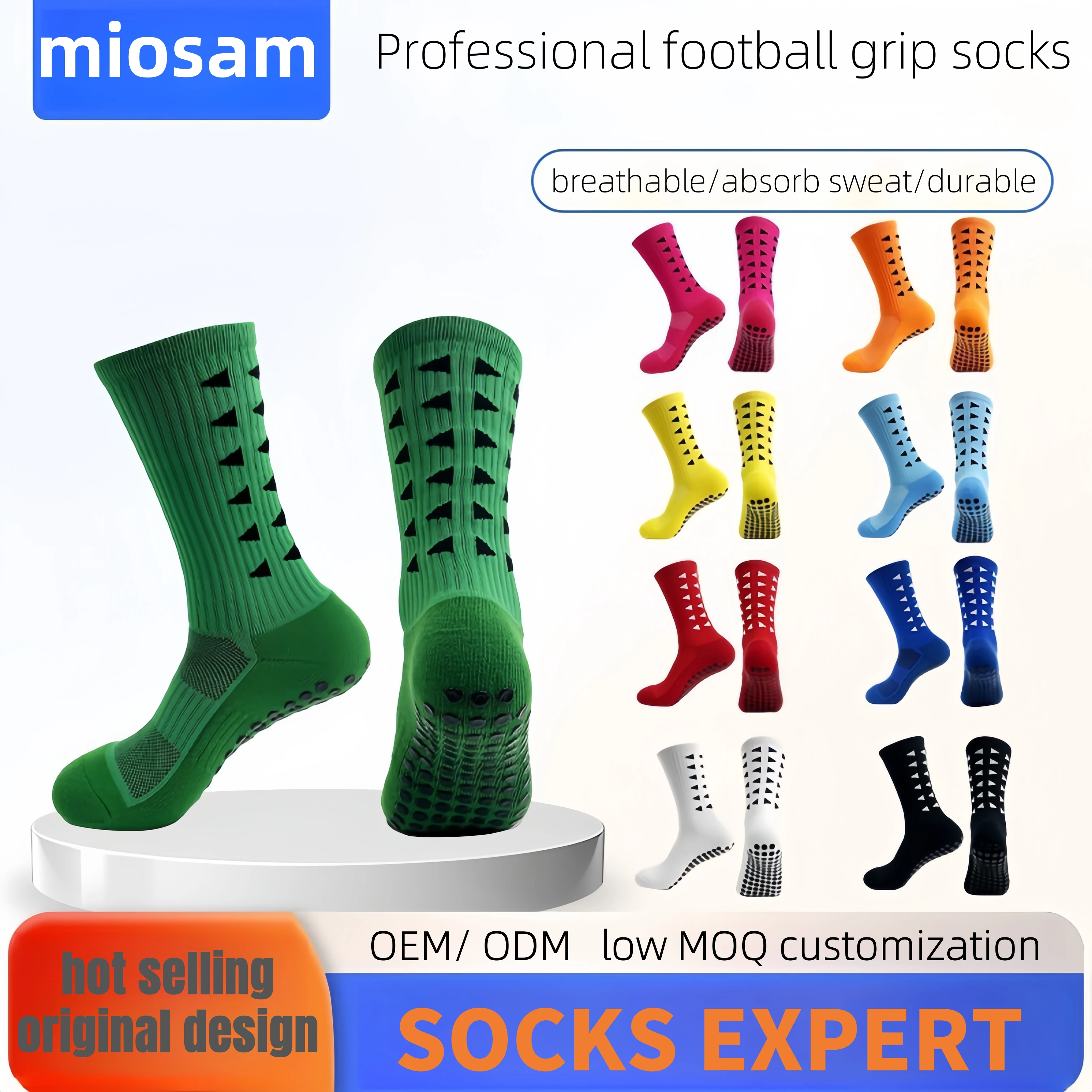 

Miosam Top Quality Man Sports Workout Fitness Socks Professional Football Soccer Rugby Anti-slip Grip Crew Socks Low MOQ OEM