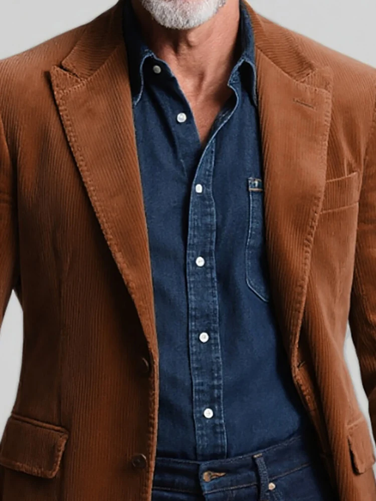 

Men's Vintage Daily Pu-Leather Suit Jacket Double-breasted Lapel Long Sleeve Multiple Pockets Male Blazer Fashion Business Suit