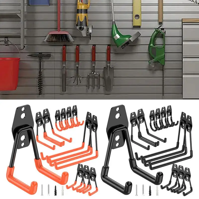 12pcs Heavy Duty Metal Garage Hook Organizer Utility Garage Wall Mount Hooks Anti-slip Storage Hook for Ladders Garden Tool