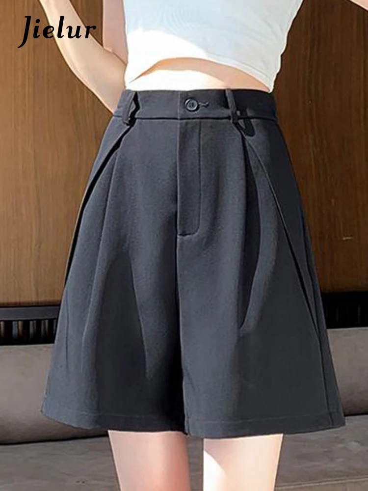 

Jielur Black Simple Suit Shorts Women Summer High Waist Slim Solid Color Fashion Female Streetwear Outfits Casual Office Ladies