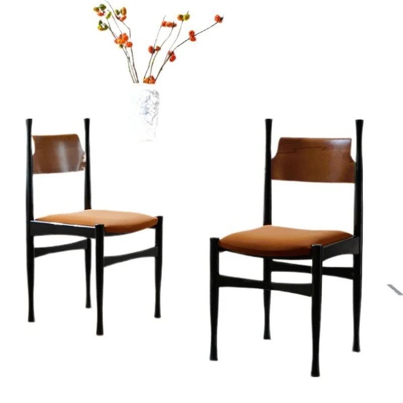 

Medieval retro dining chair, beech all solid wood, technology cloth soft bag, seat cushion French light luxury mix and