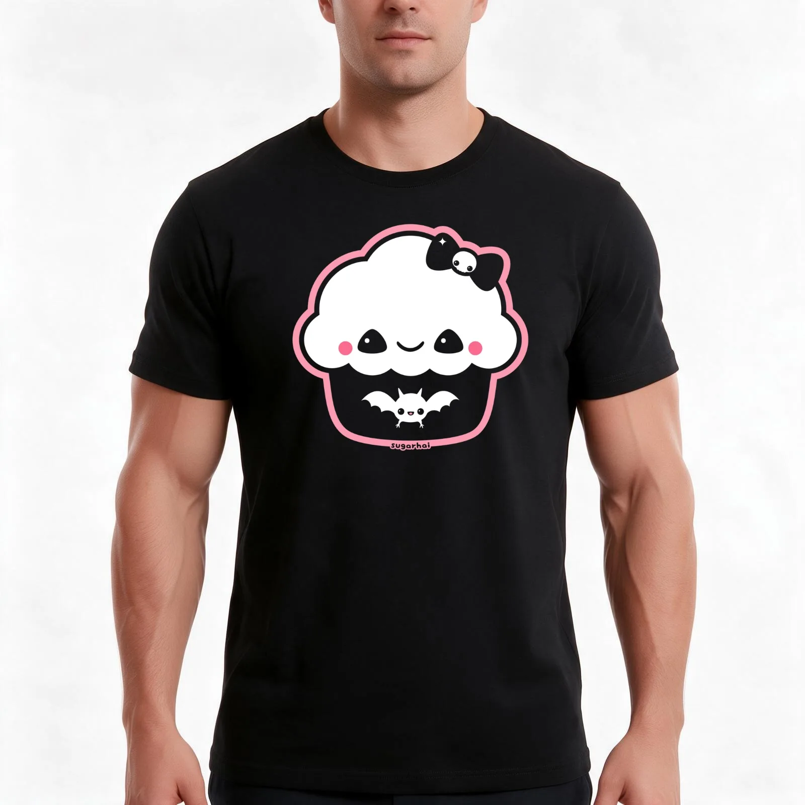 Spooky Cute Cupcake T-Shirt, Summer Casual Cotton Tee, Oversized Streetwear Tops, Vintage Graphic Print, Loose Fit Short Sleeve