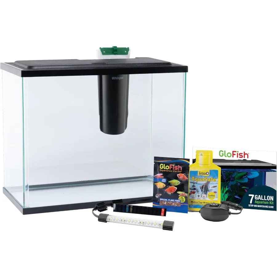 

6.6 Gallon Fish Tank Starter Kit with Blue and White LED Lights Tetra Whisper Bio-Bag Filter and Thermometer for Home Aquariums