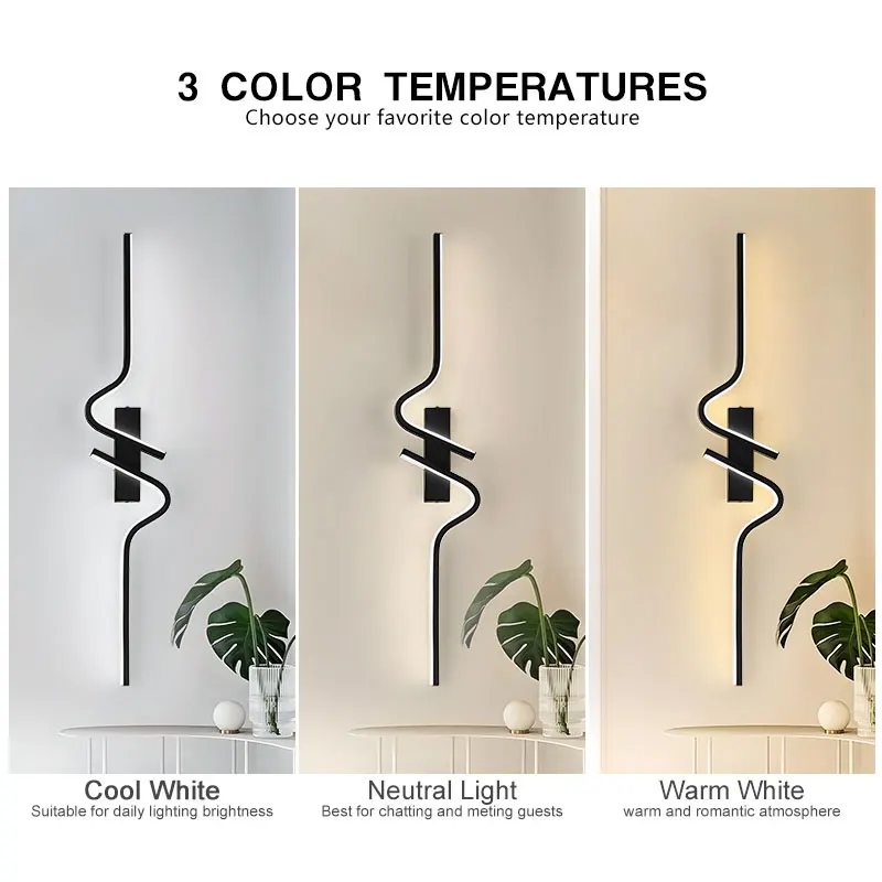 ในร่ม LED Strip โคมไฟ AC85-265V Wall Light สําหรับข้างเตียง Corridor โซฟาพื้นหลัง Up & Down สีดํา Wall Sconce สําหรับห้องนั่งเล่น