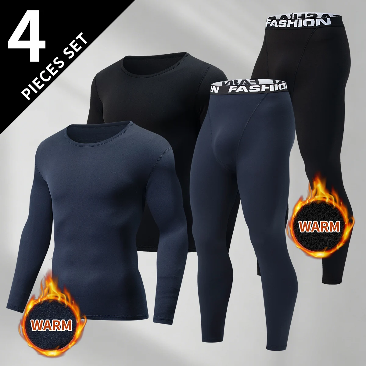 4-Piece Men's Warm Suit For Autumn/Winter Youth Solid Color Multi-Color Casual Daily Thick Comfortable Sporty Sweat Absorbing