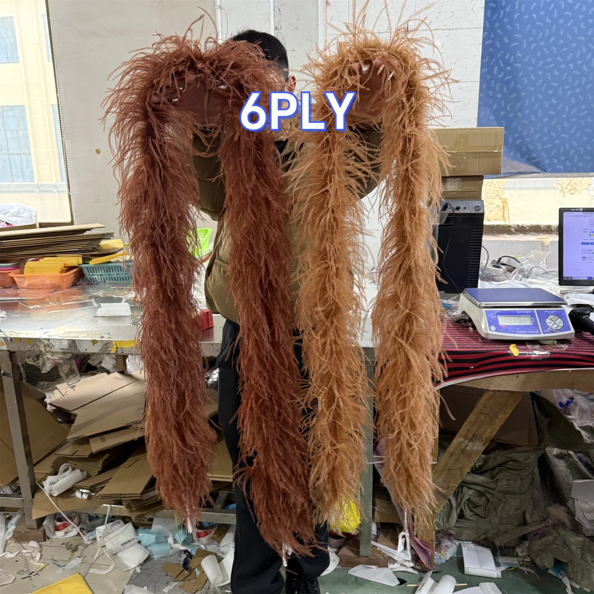 

6 Ply Various Ostrich Feather Boa Scarf Natural Ostrich Plumage Decoration Trim for Wedding Dress Sewing Decorative Shawl 2Meter