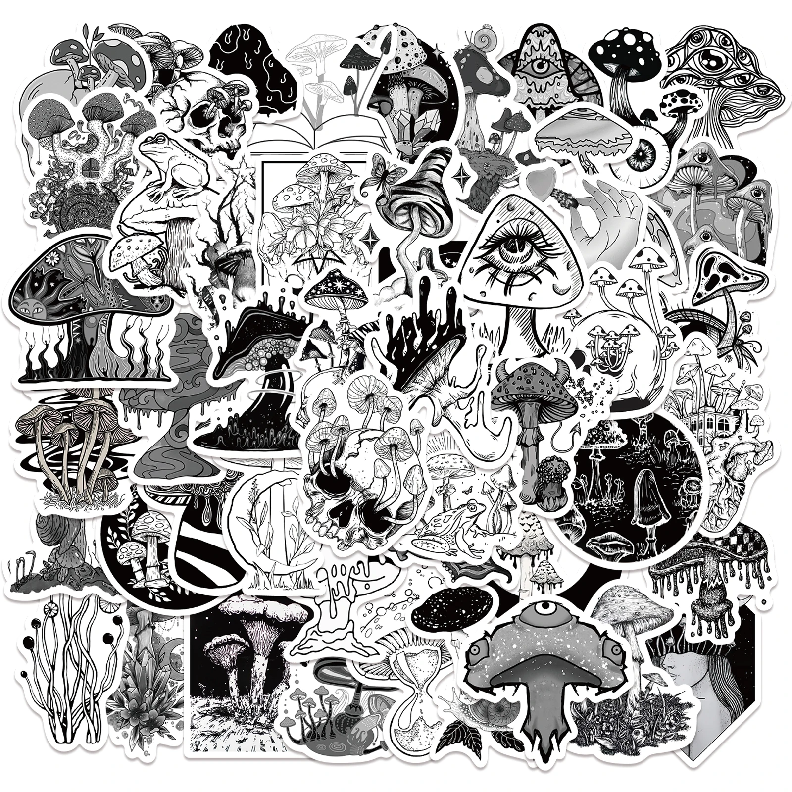 50pcs Gothic Style Black and White Mushroom Stickers graffiti Sticker for Girls DIY Luggage Laptop Motorcycle Sticker