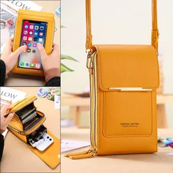 Carteira de couro macio para mulheres, Bolsa de telefone celular tela de toque, Bolsa crossbody, Alça de ombro, Bolsa feminina, Bolsas femininas baratas