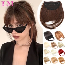 LM Hair Bangs Natural Brown Wispy Bang Hair Clip in Bangs Fringe with Temples Hairpiece for Women Clip on Air Bang