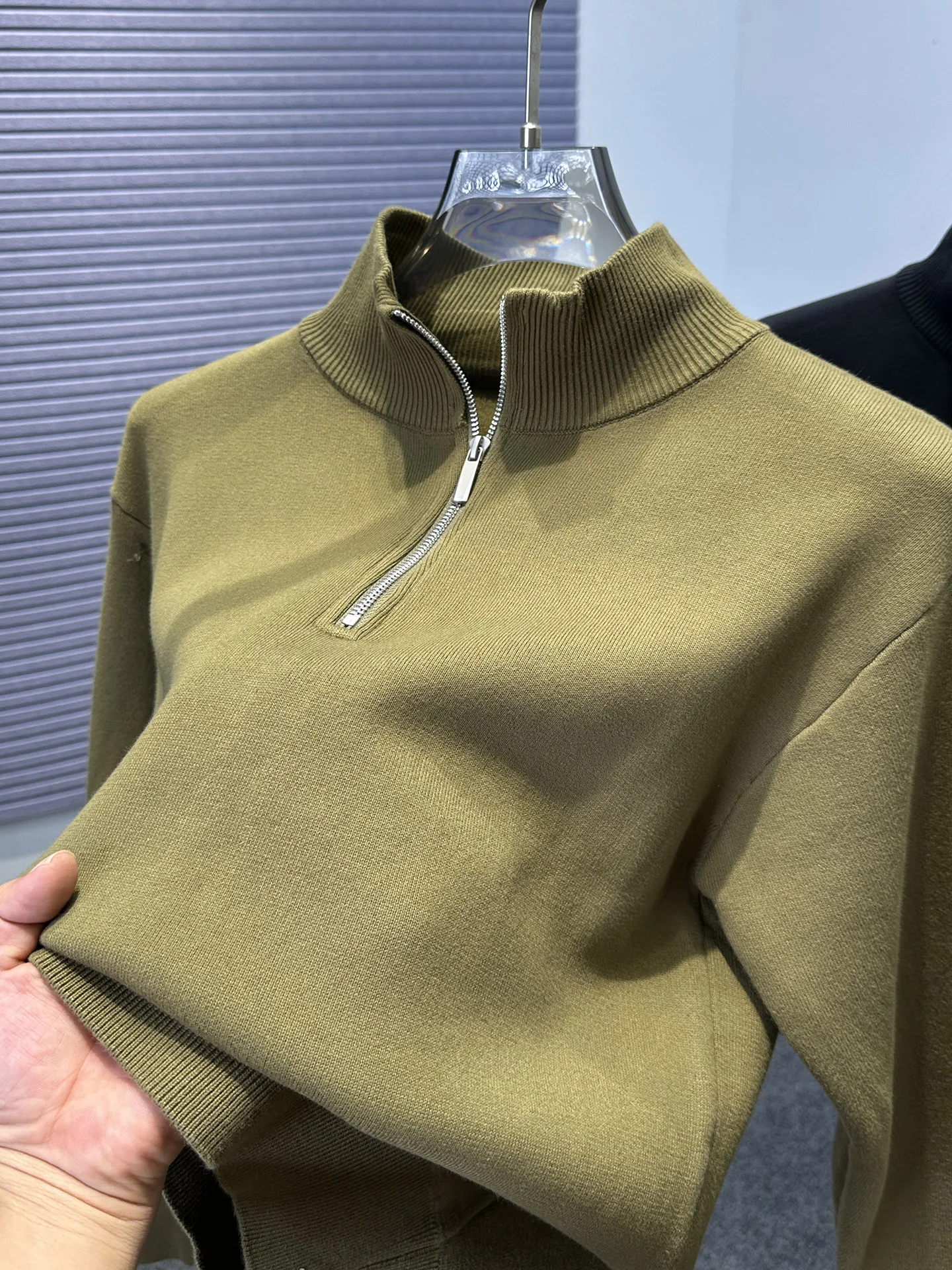 

Мужской свитер на молнии из чистого хлопка, осенне-зимний, повседневный, свободного кроя, вязаный, с высоким воротником, базовый слой