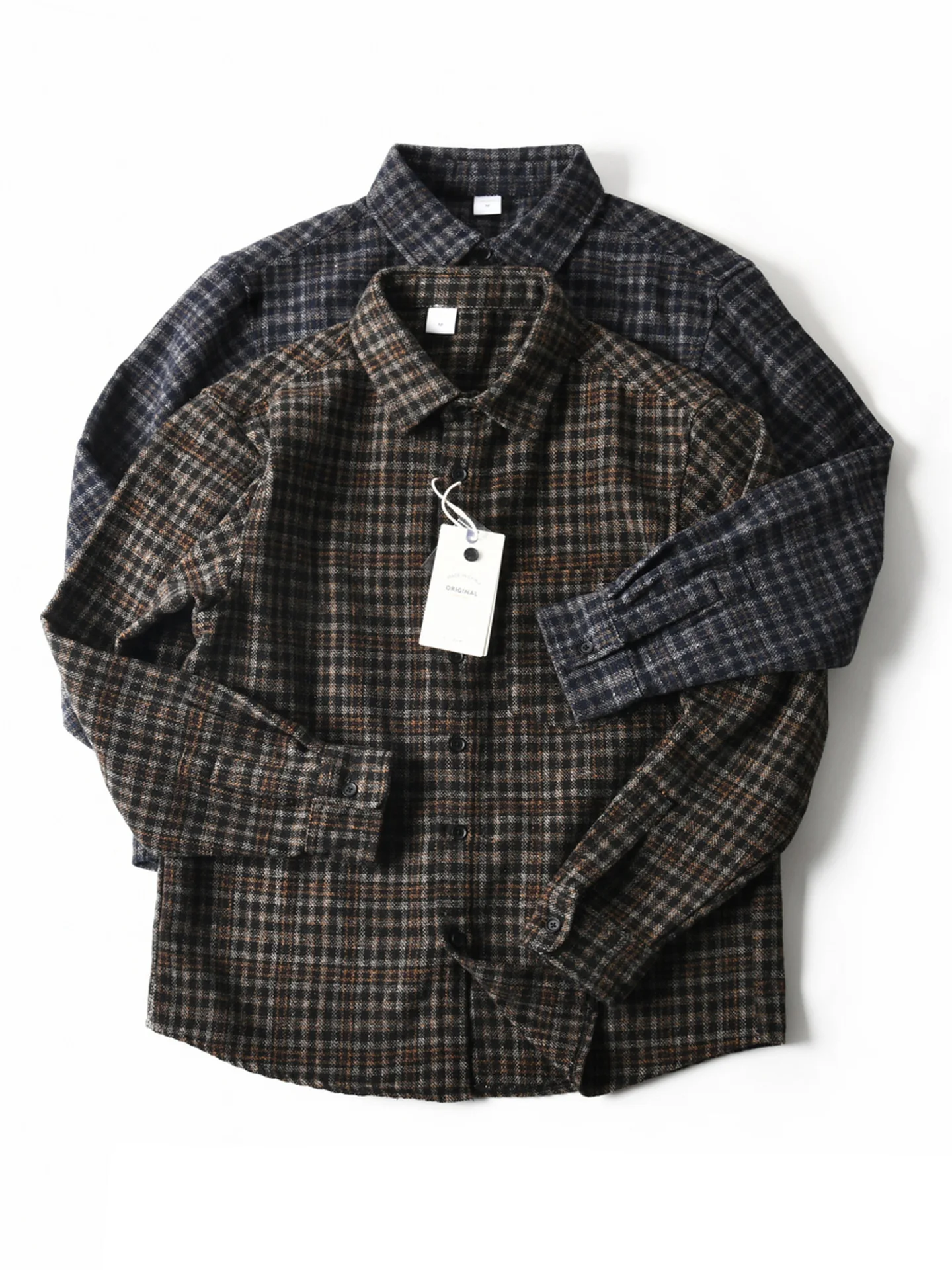 Autumn Winter American-style Brushed Fleece Skin-friendly Warm Breathable Loose-fit Casual Turn-collar Check Plaid Shirt for Men