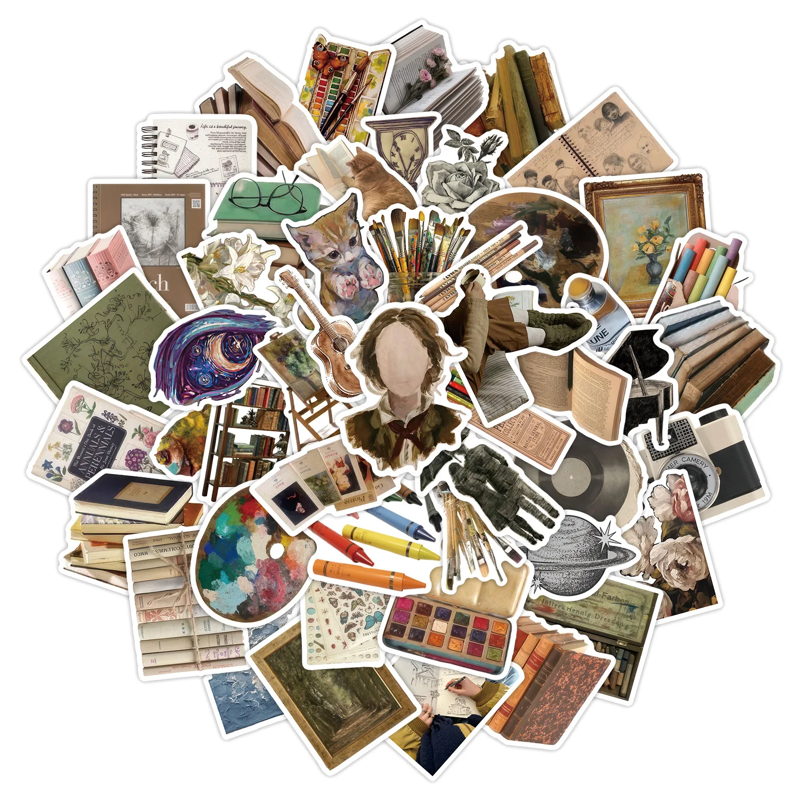 50 Pcs Cartoon Vintage Artistic Painting Stickers Waterproof Vinyl Decals for Desk Skateboard Laptop Journal Notebook
