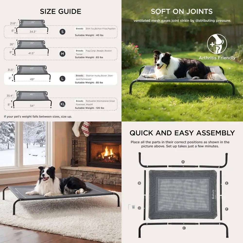 

Large Grey Outdoor-Friendly Portable Cooling Dog Cot Bed with Mesh, 49 for Large Dogs