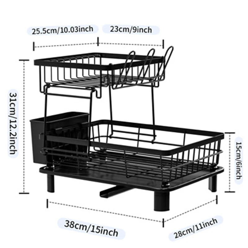 Kitchen Organizer Dish Drying Rack Two Tier Shelf Countertop Cutlery Storage Cup Holder Knife Fork Holder Tableware Organizer