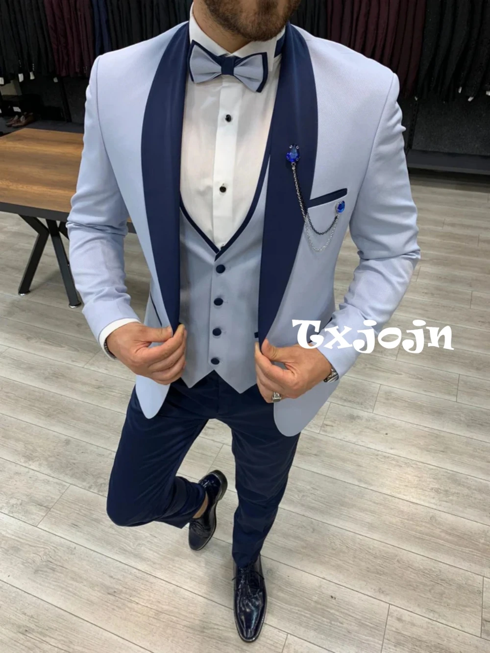 Formal Handsome Men's 3 Pieces Office Interview Sets Fashionable Elegant Shawl Lapel Suits Dancing Set Chic Tuxedo Party Wear