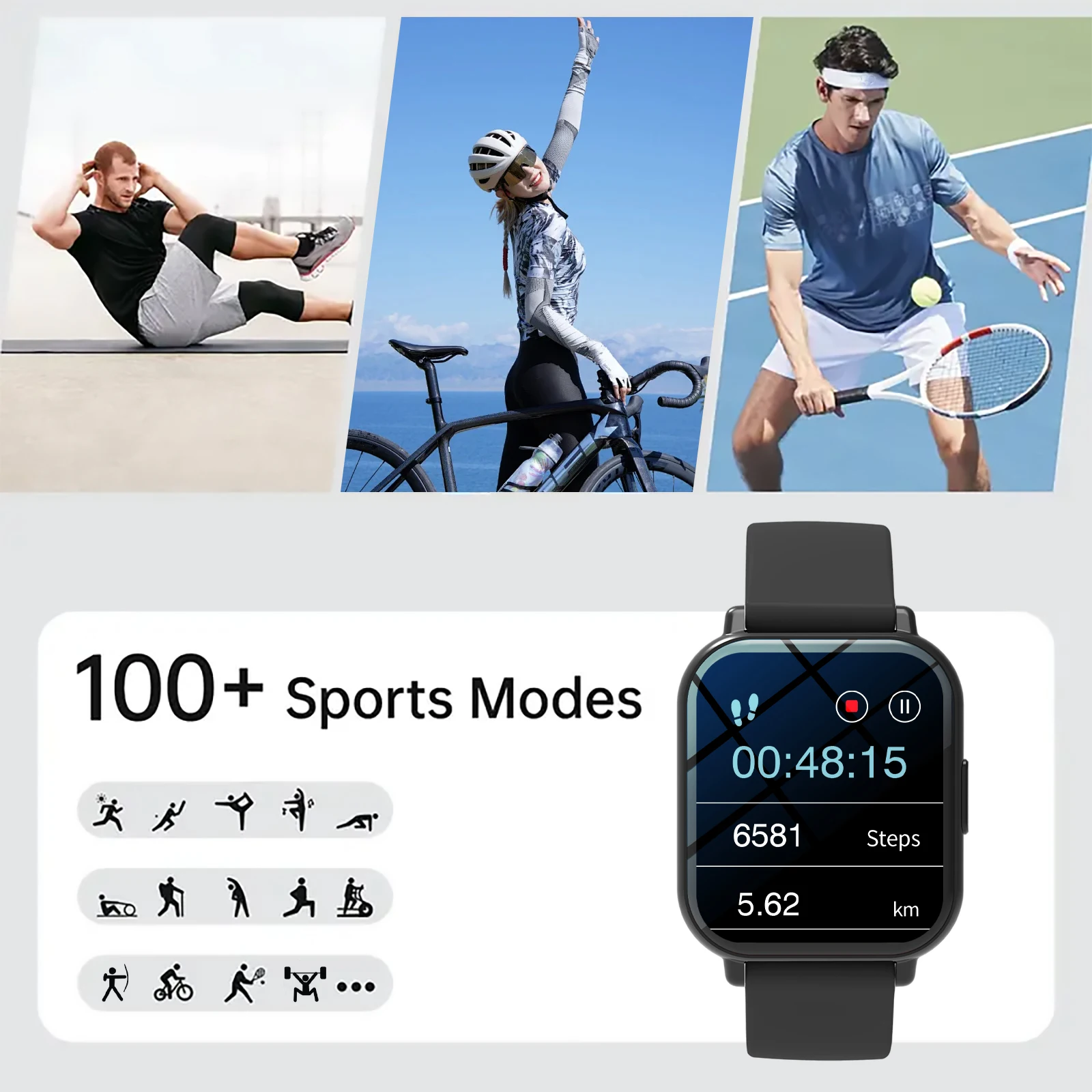 ساعة ذكية جديدة، مكالمات لاسلكية، ساعة رياضية عصرية للجنسين مع حزام من الفولاذ المقاوم للصدأ، وضع رياضي متعدد، تحكم بالموسيقى