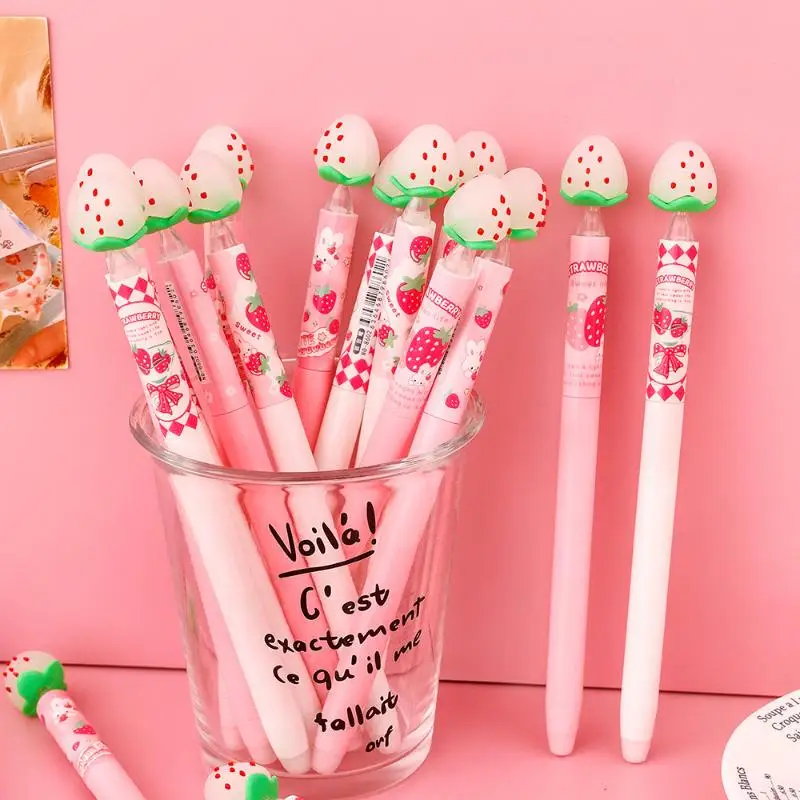 

New 4/5Pcs Cute Strawberry Erasable Pen Light Absorption Changing Pen Light Absorption Color Changing Pen Office Supplies