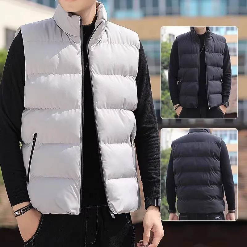 

Thiened Casual down Vest for Men Loose Fit Autumn Winter Outdoor Warm Fce Lined Svel Jaet Youth Faion