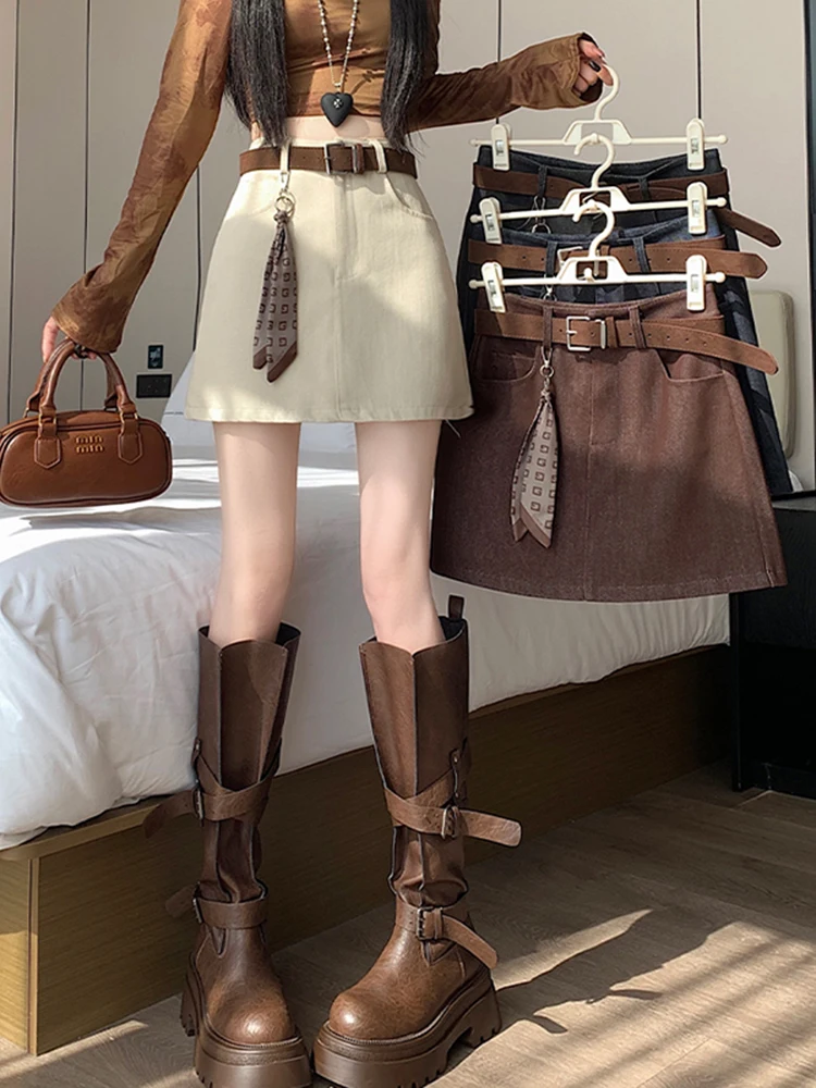 Jupe trapèze taille haute pour femme, style coréen, nouvelle collection automne-hiver, jupe moulante, jupe amincissante, Ciwalk