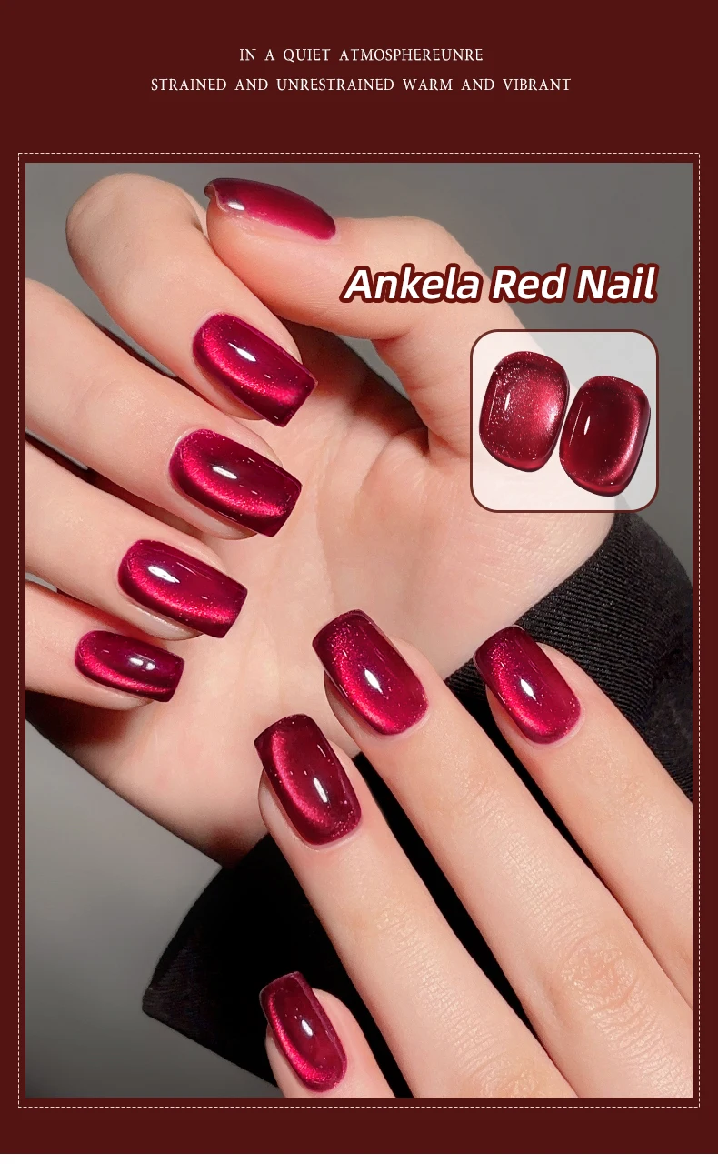 15 ml Ankela Red Series 2 Farben Cat Eye Magnetischer Gel-Nagellack Starter Nagel-Gel-Nagellack, geeignet für das neue Jahr – Detail 6