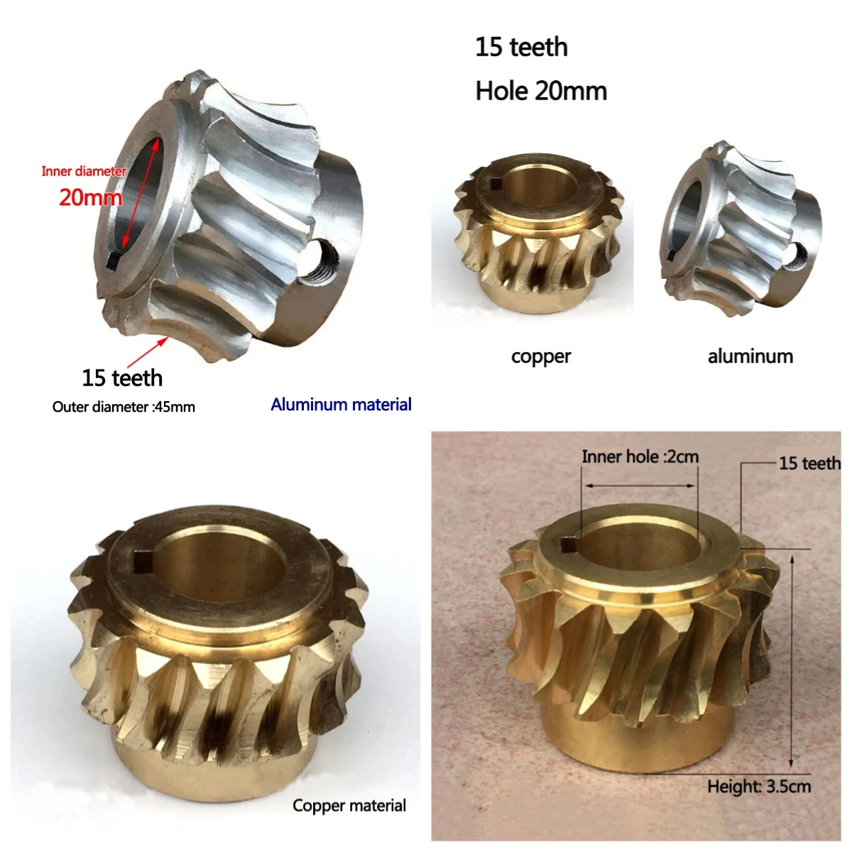 15-tooth metal gear for meat grinder spare parts 2cm hole Brass worm wheel aluminum alloy gear Meat grinder turbine accessories
